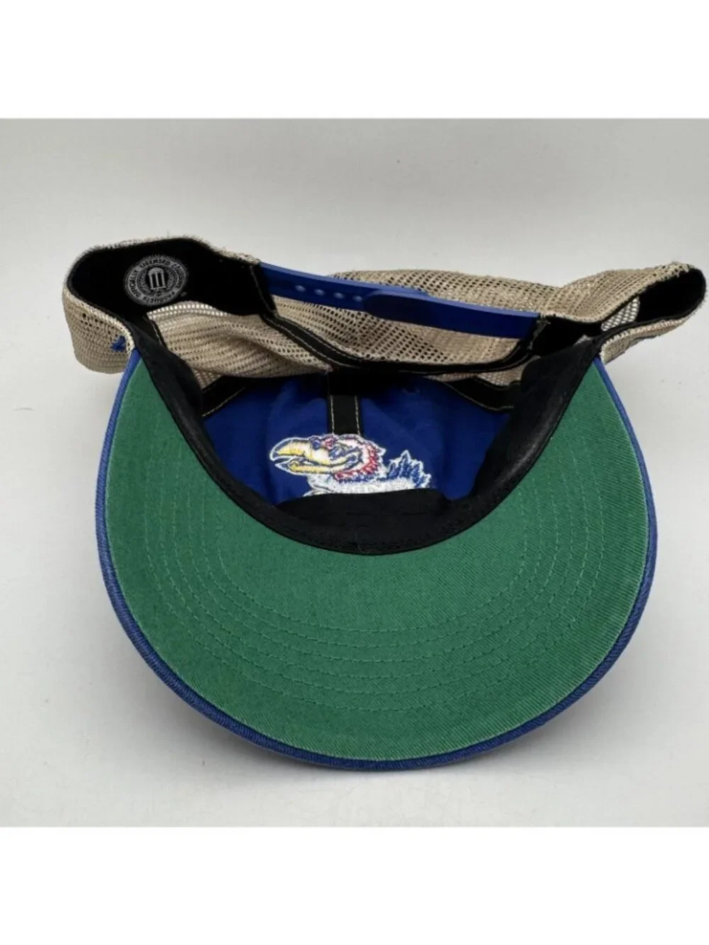Kansas Jayhawks KU NCAA Adjustable Trucker Hat Royal Blue Tan Cap OHT 47 Brand